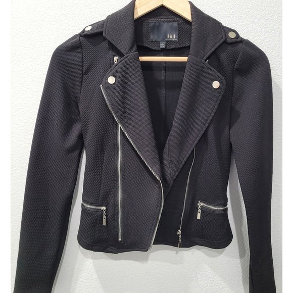 Womens Kaii Black Textured Moto Jacket with Silver Zipper Detail Size S - Picture 1 of 10
